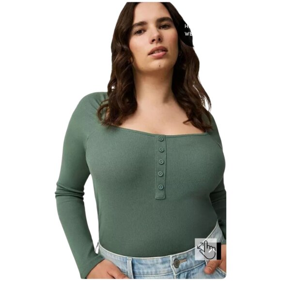 Torrid Plus Size Ribbed Square Neck Henley Blouse - Picture 2 of 13